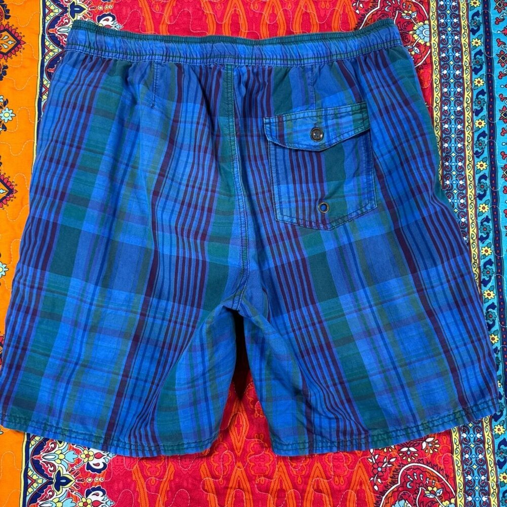 Weatherproof Drawstring Hybrid Casual Shorts Men 32 Blue Green Plaid - Picture 10 of 12
